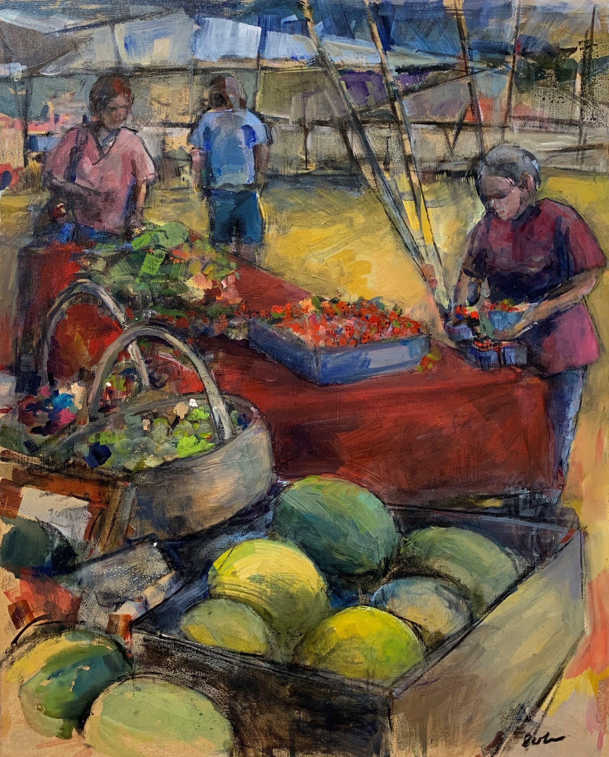 Market Day Bets Cole Acrylic 27 x 22 art painting impressionism impressionist