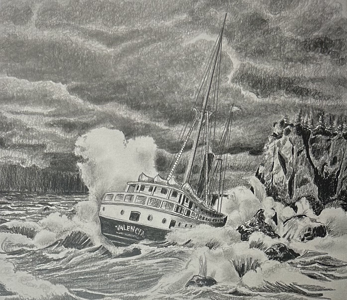 Wreck of the Valencia ~ Graphite Illustration ~ Molly Gorman Dumas
