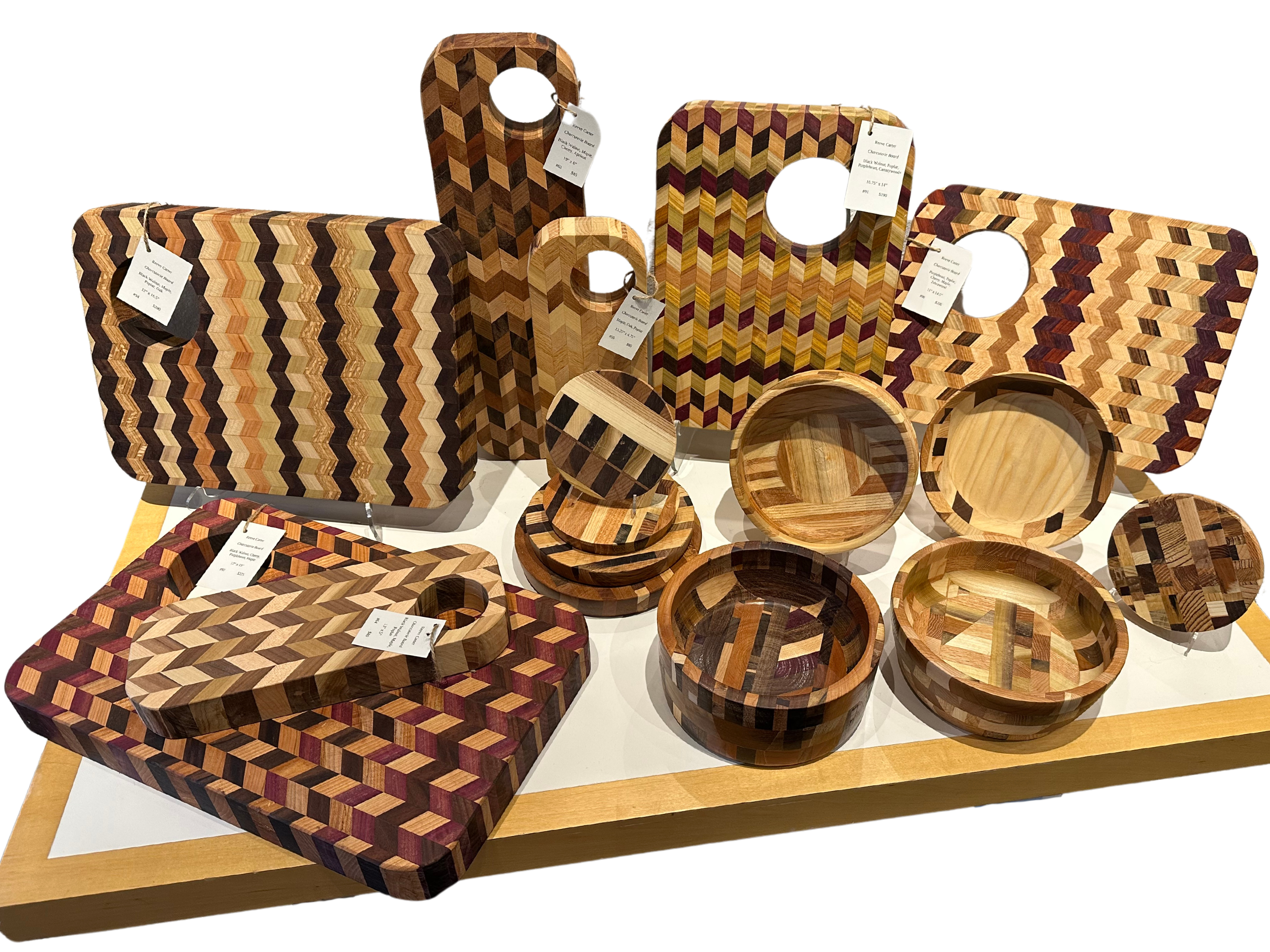 Reeve Carter wooden charcuterie boards, bowls and trivets