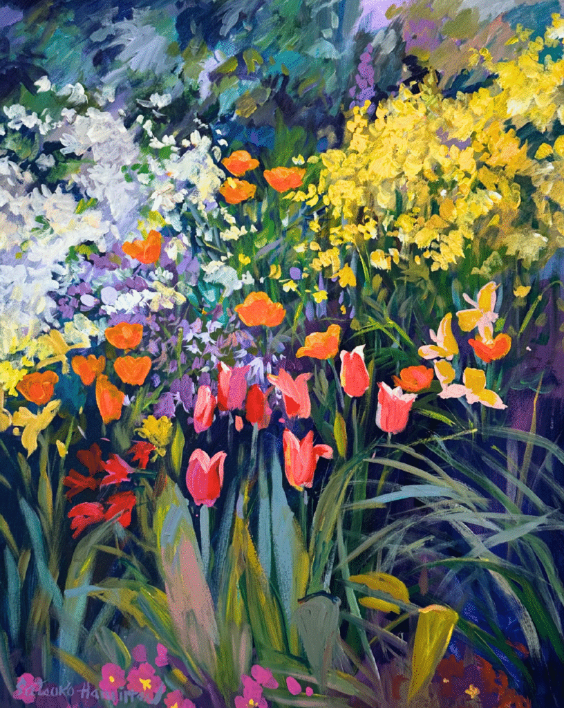 Satsuko Hamilton - A Place in the Sun - Acrylic on canvas 33" x 39" framed